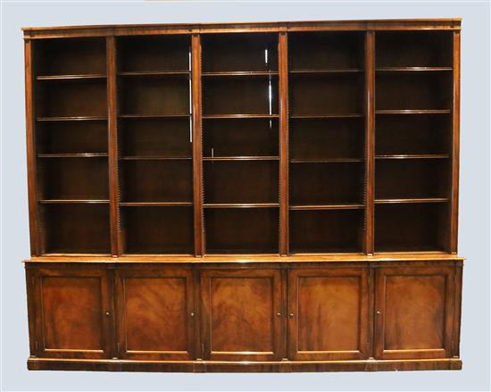 An early Victorian mahogany library bookcase, W.10ft 2in. D.1ft 7in. H.8ft